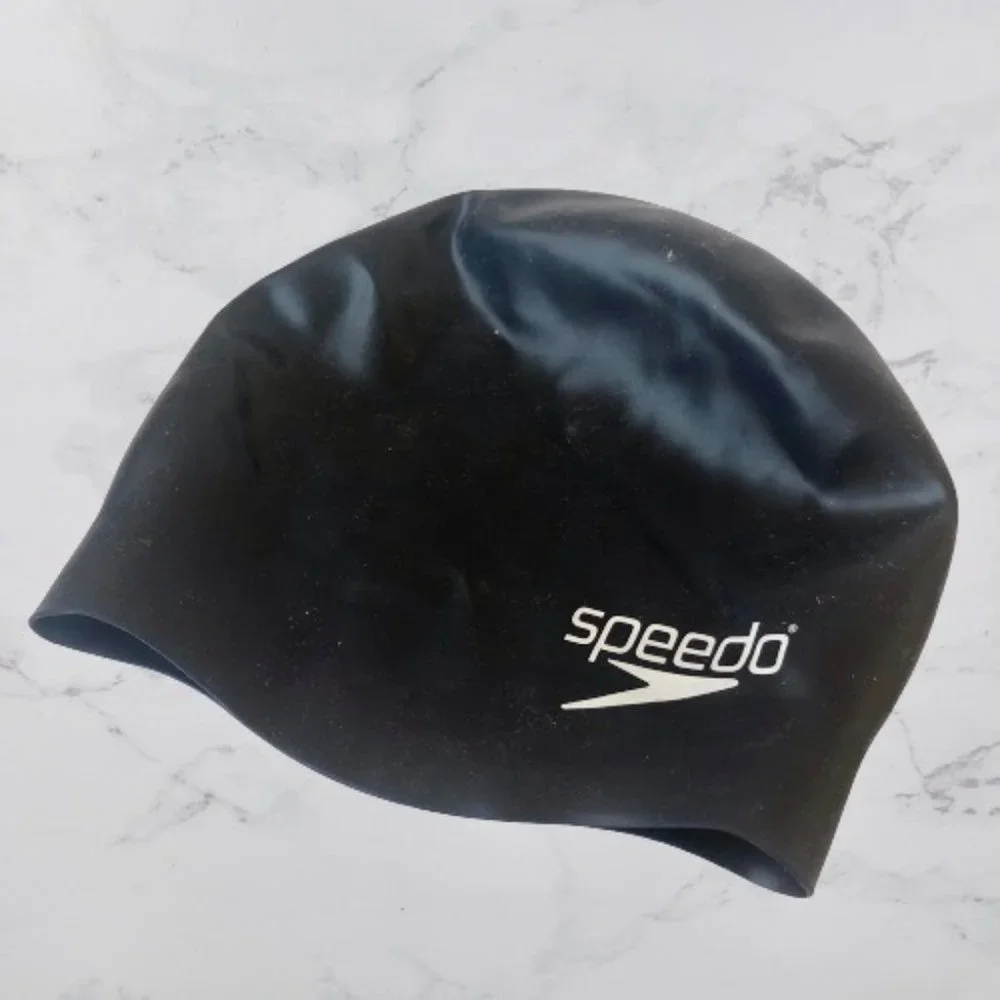 SPEEDO Vintage Swim Cap STRAPLESS Black Logo New Old Stock